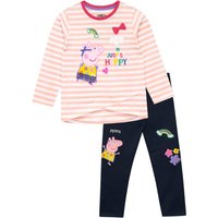 Peppa Pig Girl's I'm Just So Happy Striped Long Sleeve Top & Legging Set in Pink | Size: 5-6 Years