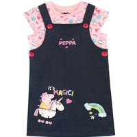 Peppa Pig Girl's Unicorn & Rainbows Pinafore Dress With Front Pocket in Pink | Size: 18-24 m