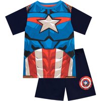 Marvel Avengers Boy's Captain America Short Pyjamas in Blue | Size: 10-11 Years