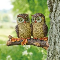 Owls Branch Hanger Ornament Weatherproof Resin Hand Painted Outdoor Garden Novelty Hanging Decoration H23 x W20 x D10cm