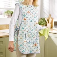 mysmartbuy Set of 2 Household Tabards with Central Patch Pocket - Polyester & Cotton Plain & Tree Design Sleeveless Workwear Aprons in Light Blue