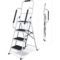 mysmartbuy 4 Step Safety Stepladder with Wide Non-Slip Treads & Safety Handrail in White