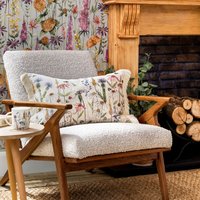 Voyage Maison Hermione Floral Fringed Cushion in Natural | Size: 40 cm x 60 cm
