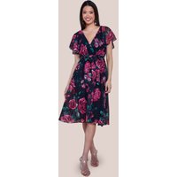 Printed Sparkling Line Flutter Sleeve Midi Dress