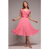 Cowl Neck Pleated Line Chiffon Midi Dress
