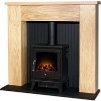 Adam Fires & Fireplaces Adam New England Stove Fireplace in Oak with Aviemore Electric Stove in Black, 48 Inch in Black