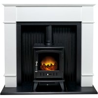 Adam Fires & Fireplaces Adam Oxford Stove Fireplace in Pure White with Aviemore Electric Stove in Black, 48 Inch in Black