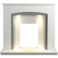 Adam Fires & Fireplaces Adam Savanna Fireplace in Pure White & Grey with Downlights, 48 Inch
