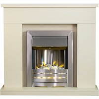 Adam Fires & Fireplaces Adam Lomond Fireplace in Stone Effect with Helios Electric Fire in Brushed Steel, 39 Inch in Grey