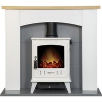 Adam Fires & Fireplaces Adam Huxley in Pure White & Grey with Aviemore Electric Stove in White Enamel, 39 Inch