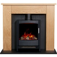 Adam Fires & Fireplaces Chester Stove Fireplace in Oak & Black with Sureflame Keston Electric Stove in Black, 39 Inch