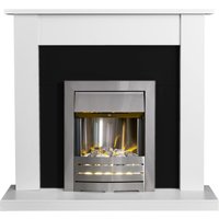 Adam Fires & Fireplaces Adam Sutton Fireplace in Pure White & Black with Helios Electric Fire in Brushed Steel, 43 Inch in Grey