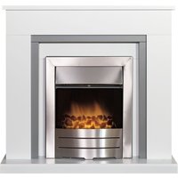 Adam Fires & Fireplaces Adam Milan Fireplace in Pure White & Grey with Colorado Electric Fire in Brushed Steel, 39 Inch