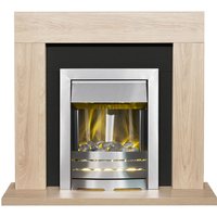 Adam Fires & Fireplaces Malmo Fireplace in Oak & Black with Helios Electric Fire in Brushed Steel, 39 Inch in Grey