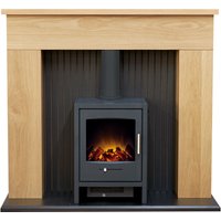 Adam Fires & Fireplaces Adam Innsbruck Stove Fireplace in Oak with Bergen Electric Stove in Charcoal Grey, 45 Inch in Grey