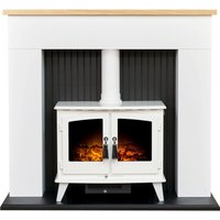 Adam Fires & Fireplaces Adam Innsbruck Stove Fireplace in Pure White with Woodhouse Electric Stove in White, 45 Inch