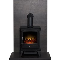 Acantha Fires & Fireplaces Acantha Tile & Hearth Set in Bronze Venetian Plaster Effect with Aviemore Stove & Angled Pipe in Black
