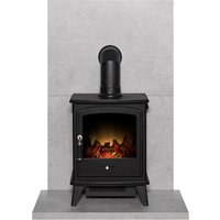 & Tile & Hearth Set Concrete Effect Aviemore Stove & Angled Pipe