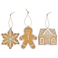 KDMD Set of 3 Hanging Gingerbread Decorations in Brown