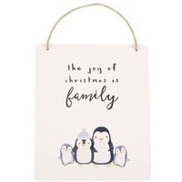 KDMD Joy of Christmas Penguin Family Hanging Sign in Cream
