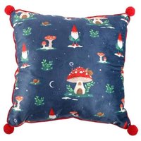 35cm Square Gnome Print Cushion Pom Poms