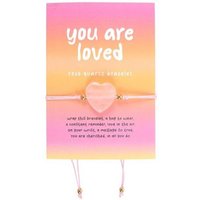KDMD Women's You Are Loved Rose Quartz Crystal Heart Bracelet in Pink