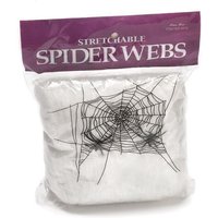 Shatchi 100pk Halloween Spider Web with 4 Spiders - Stretchable White Cobweb Decoration