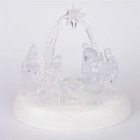 Shatchi 20cm Christmas Pre-Lit LED Musical Nativity Scene Acrylic Sculpture Battery Operated Light Up Xmas Tabletop Home Decorations in Natural
