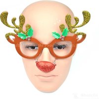 Shatchi Novelty Glitter Brown Reindeer Nose Christmas Glasses Christmas Party Props Photo Booth Accessories Stocking Fillers