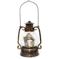 Shatchi 30CM Large Christmas Musical LED Water Filled Swirling Glitter Lantern Light Nativity Decoration in Brown