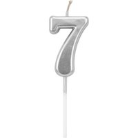 Shatchi Silver 7 Number Candle Birthday Anniversary Party Cake Decorations Topper
