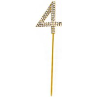 Shatchi Gold 4 Sparkley Diamond Cake Topper Number 4 for Birthday Anniversary