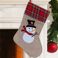 Shatchi Large Xmas Stocking Printed Pattern Burlap Hessian Linen Sack Sock Hanging Bags Snowman 26x25cm in Brown | Size: 26x25 cm