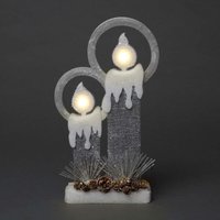31Cm Christmas Pre Lit Twin Candles Battery Operated Glitter Foam Snow Covered Finish Table Decoration