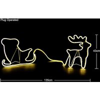 Reindeer Sleigh Neon Effect Rope Light Silhouette Double Side 90 Warm LEDs Yellow