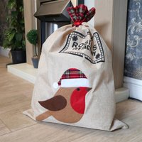 Large Santa Sack Stocking Printed Pattern Burlap Hessian Linen Xmas Sock Christmas Hanging Gift Bags Home Decorations Snow