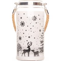 Shatchi 23cm Christmas Decorated Jar Table Winter Woodland Scene Lantern in Clear