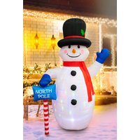 Shatchi 6ft Inflatable Hand Waving Snowman with North Pole Sign Board Pre Lit Mains Powered White LED Lights
