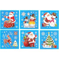 3D Christmas Window Stickers Colourful 6 Sheets Christmas Glass Snowflakes Sticker Christmas Scene PVC