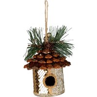 Shatchi Gold Birdhouse 10x11cm - Christmas Hanging Decoration | Size: 10x11 cm