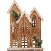 Christmas Warm Battery Powered LEDs Wooden House Snow Covered Cottage Village Indoor Decorations Brown