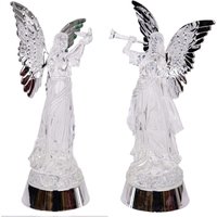 Shatchi Christmas LED Light Up Angel Figure Swirling Glitter Water Spinner Snowglobe Acrylic, Front Face in Clear