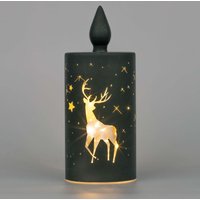 Shatchi 22cm Christmas Decorated Vase Candle Led Black Glass Candle / Stag