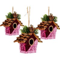 Burgundy Birdhouse 10x11cm Christmas Tree Hanging Decorations Ornaments Fairy Tale Themed 10x11 cm