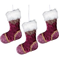 3Pcs Burgundy Mini Santa Stocking 15cm Christmas Tree Hanging Decorations Ornaments Themed 3pcs