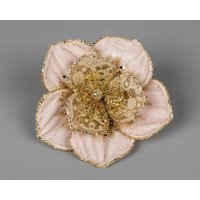 Deluxe Christmas Glitter Poinsettia Rose Gold Velvet Net Artificial Flowers Metal Clips Christmas Ornaments 6pcs 15cm Pink