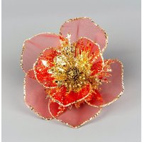 6Pcs 15cm Deluxe Christmas Glitter Poinsettia Gold Net Artificial Flowers Metal Clips Christmas Tree Decorations
