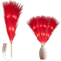 45cm Prelit Pampas Grass Warm LEDs Battery Operated Christmas Artificial Flowers Boho Room Decorations Red