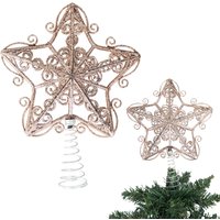 Shatchi Christmas Glitter Star Tree Topper - Sparkling Star Decoration for Xmas Tree in Rose Gold