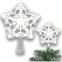 Shatchi Christmas Glitter Star Tree Topper - Sparkling Star Decoration for Xmas Tree in White